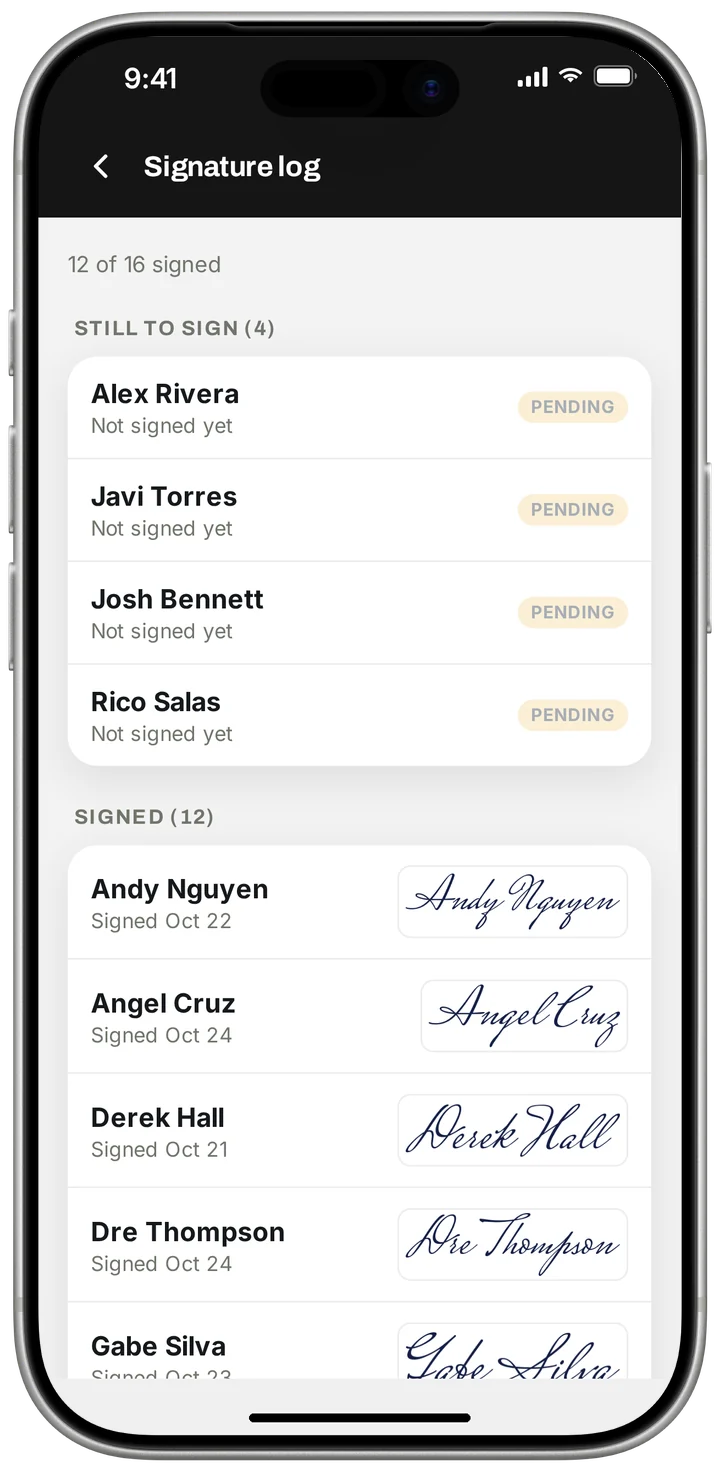 Handbook screen in Barber Team App