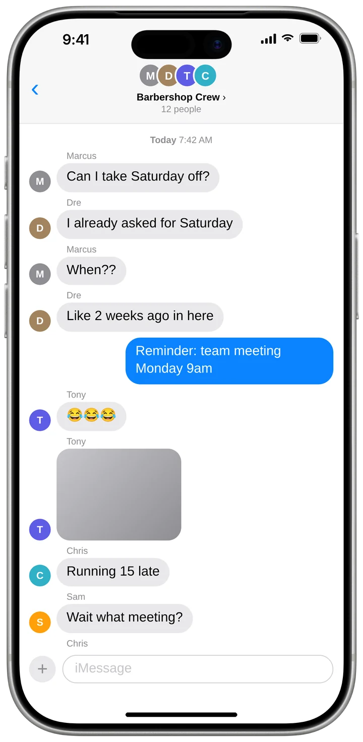 A messy barbershop group text