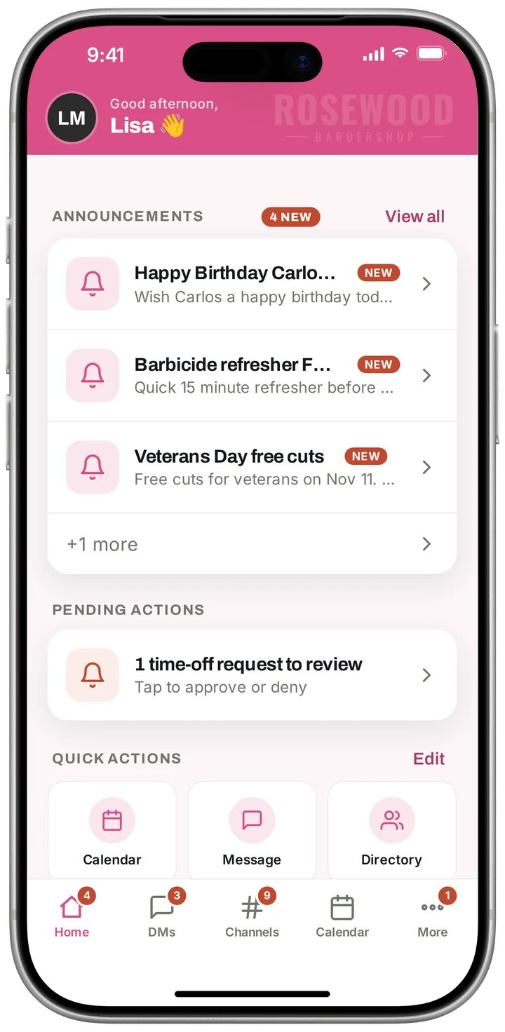 Barber Team App in pink