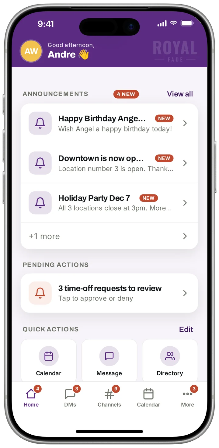 Barber Team App home screen