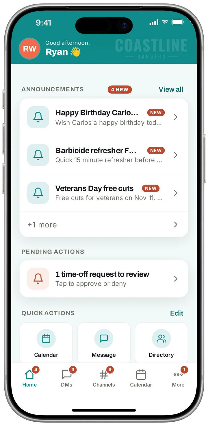 Barber Team App in teal