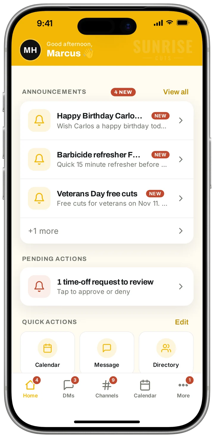 Barber Team App in yellow
